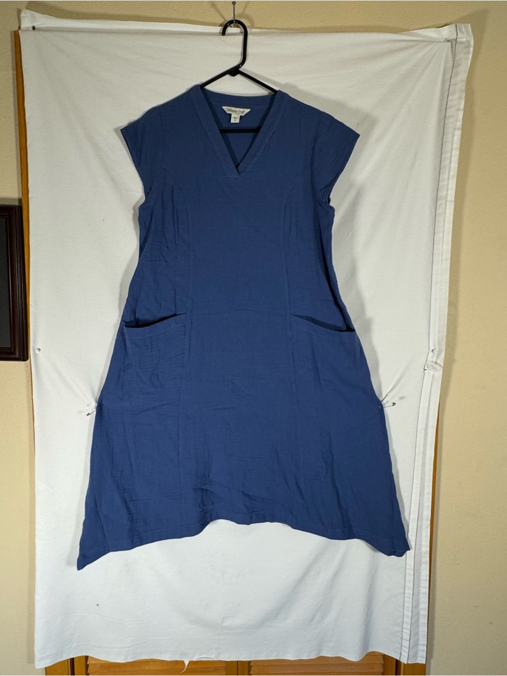 Coldwater Creek Blue V-Neck A-Line cotton gauze dress